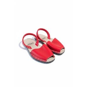 Castell Menorca Girls Red Leather Peep-Toe Flat Sandals, Avarcas size 4